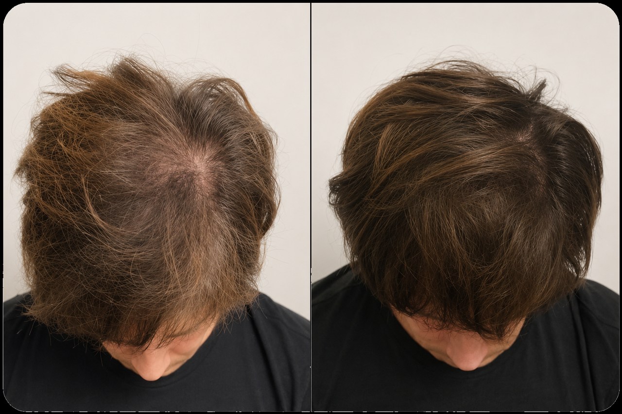 Antes e depois de queda de cabelo, imagem ilustrativa da tecnologia Fotona